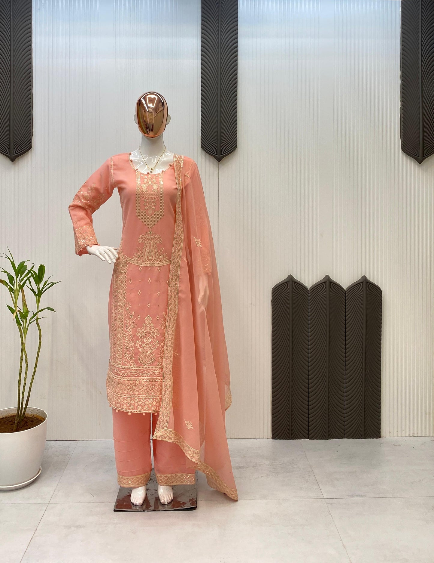 _EXCLUSIVE 3 PIECE PLAZZO PAIR WITH DUPATTA IN SEQUENCE EMBROIDERY WORK