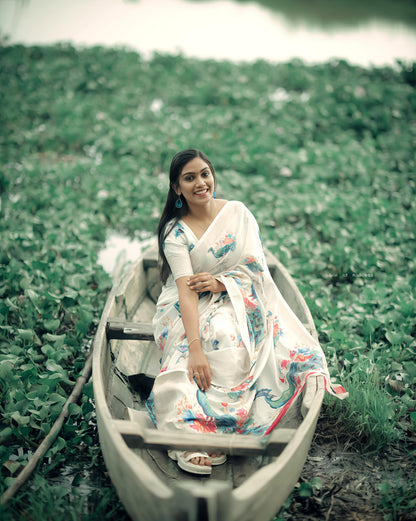 Heavy riko zari saree with zari weave stripes digital print on allover saree with PERFECTLY MATCHED blouse piece and peacock pallu 🦚🦚🦚🦚