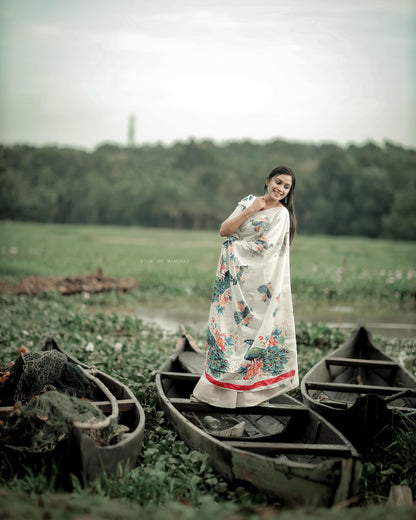 Heavy riko zari saree with zari weave stripes digital print on allover saree with PERFECTLY MATCHED blouse piece and peacock pallu 🦚🦚🦚🦚