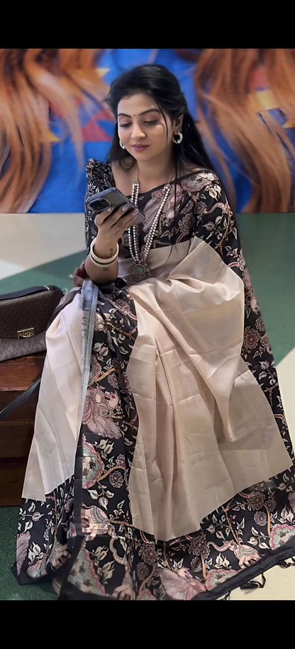 Heavy handloom tussar silk  saree with gajraj chitrakala digital print on allover saree