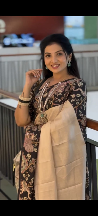 Heavy handloom tussar silk  saree with gajraj chitrakala digital print on allover saree