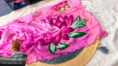 Soft pure Georgette handwork sarees It has all over Digital print with  *handwork (Khatli) work  Digital printed saree.