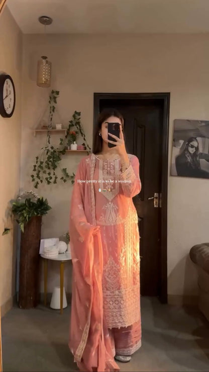 _EXCLUSIVE 3 PIECE PLAZZO PAIR WITH   DUPATTA IN SEQUENCE EMBROIDERY WORK