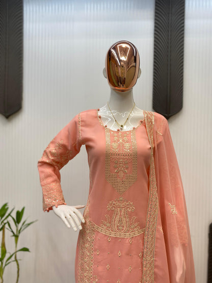 _EXCLUSIVE 3 PIECE PLAZZO PAIR WITH   DUPATTA IN SEQUENCE EMBROIDERY WORK