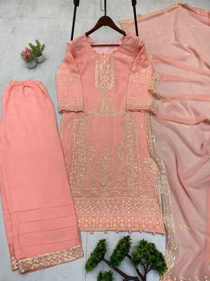 _EXCLUSIVE 3 PIECE PLAZZO PAIR WITH   DUPATTA IN SEQUENCE EMBROIDERY WORK