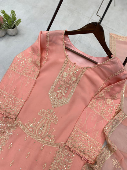 _EXCLUSIVE 3 PIECE PLAZZO PAIR WITH   DUPATTA IN SEQUENCE EMBROIDERY WORK