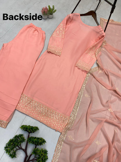 _EXCLUSIVE 3 PIECE PLAZZO PAIR WITH   DUPATTA IN SEQUENCE EMBROIDERY WORK