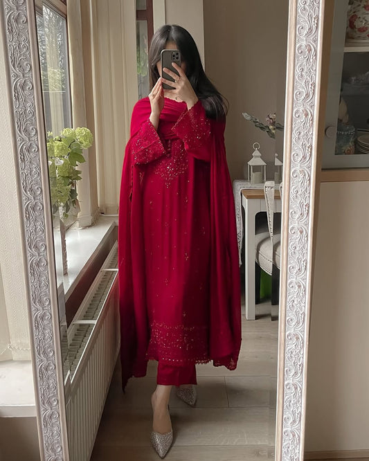 _EXCLUSIVE 3 PIECE PLAZZO PAIR WITH   DUPATTA IN SEQUENCE EMBROIDERY WORK