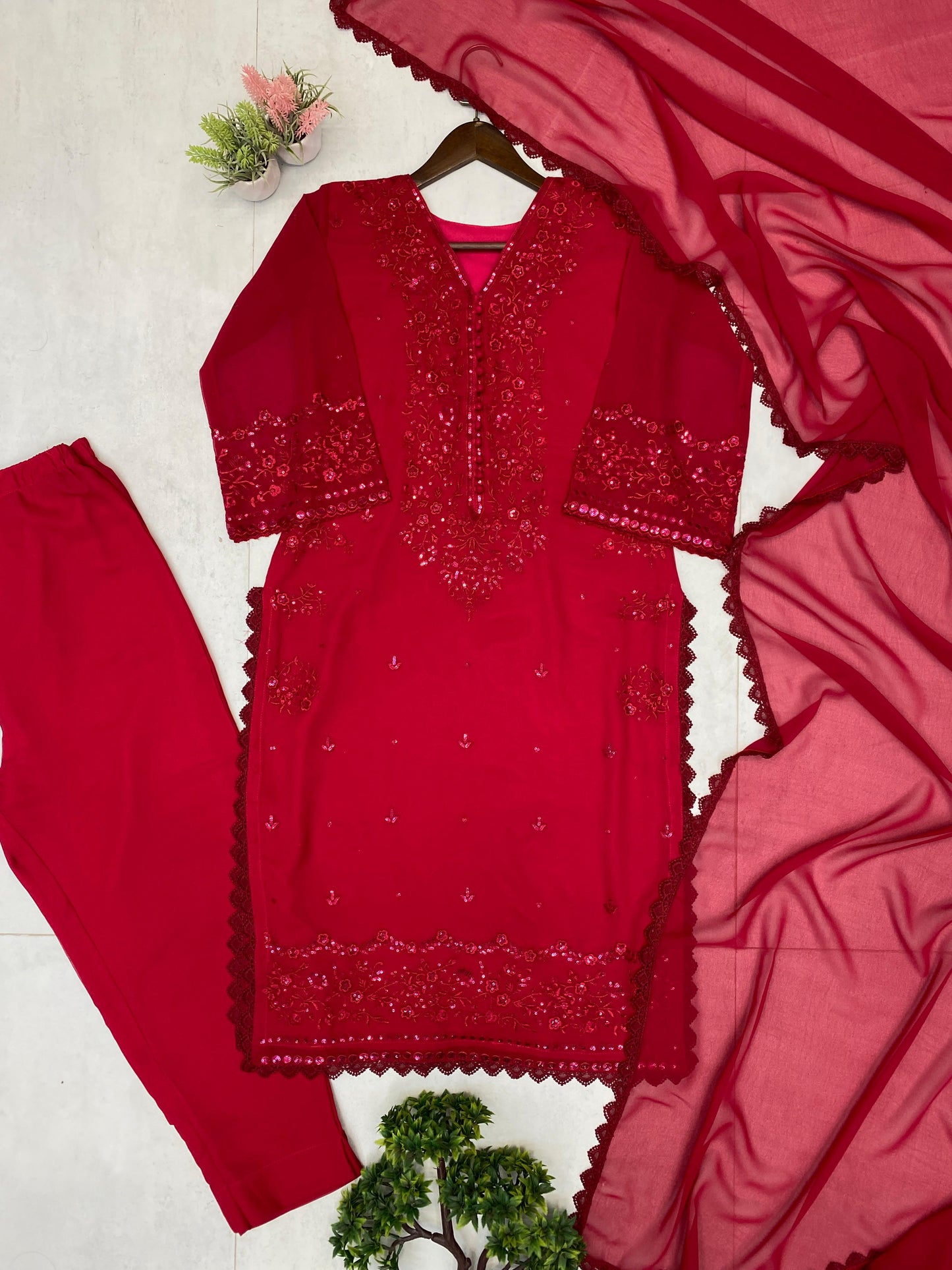 _EXCLUSIVE 3 PIECE PLAZZO PAIR WITH   DUPATTA IN SEQUENCE EMBROIDERY WORK