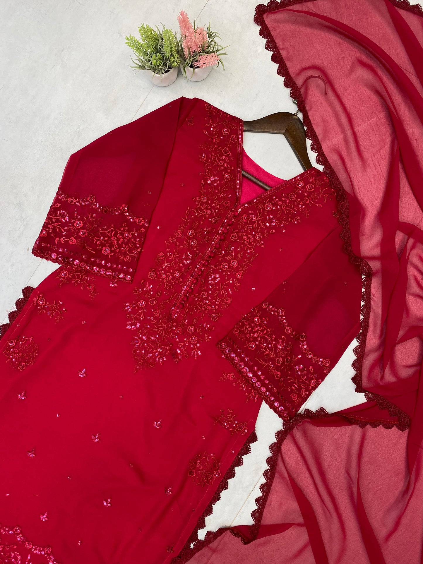 _EXCLUSIVE 3 PIECE PLAZZO PAIR WITH   DUPATTA IN SEQUENCE EMBROIDERY WORK