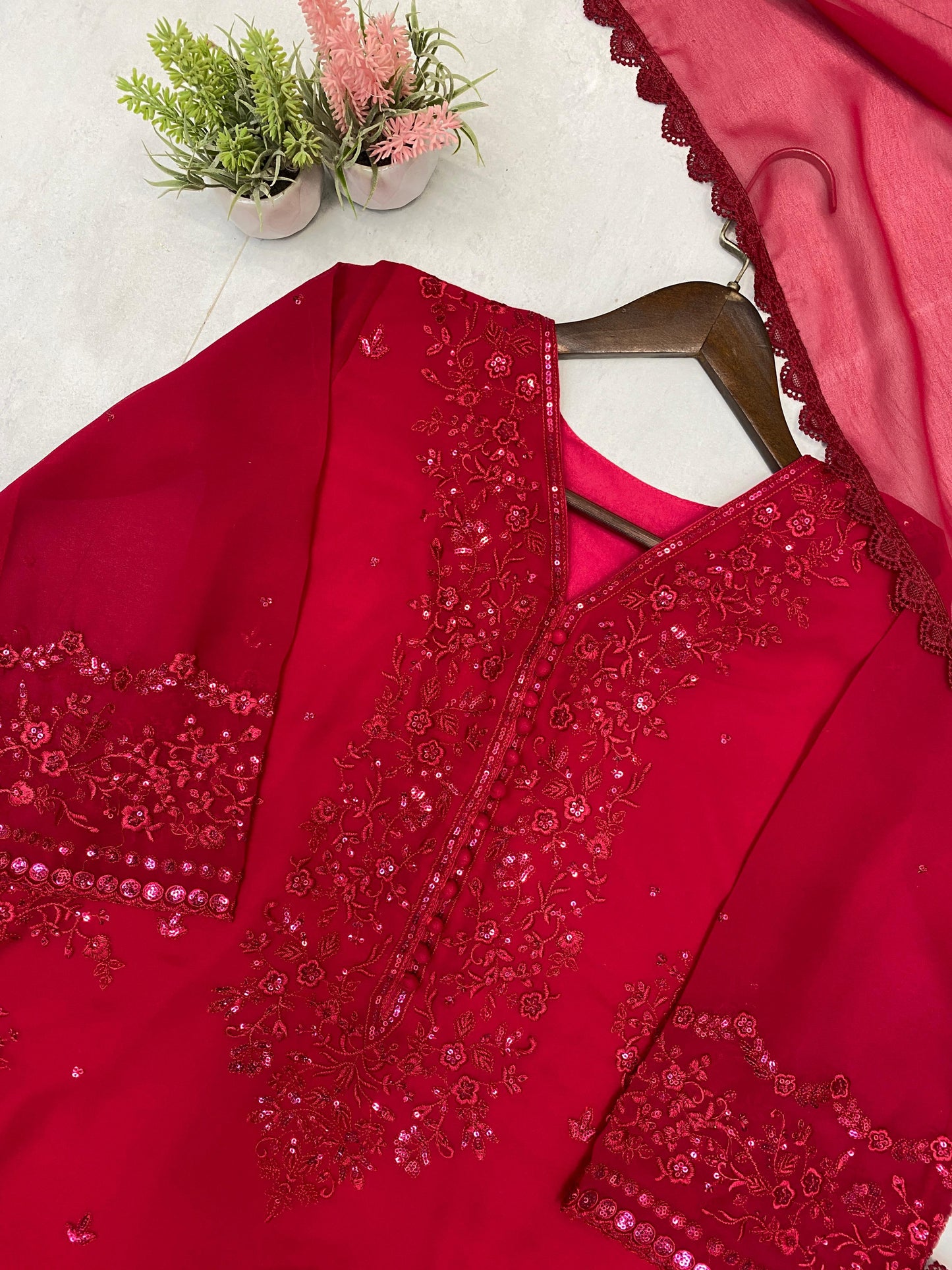 _EXCLUSIVE 3 PIECE PLAZZO PAIR WITH   DUPATTA IN SEQUENCE EMBROIDERY WORK