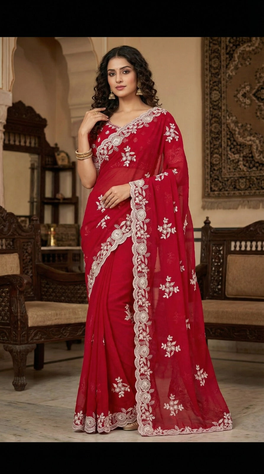 Rush Silk Saree With Fancy Sequince Embroderiy Work