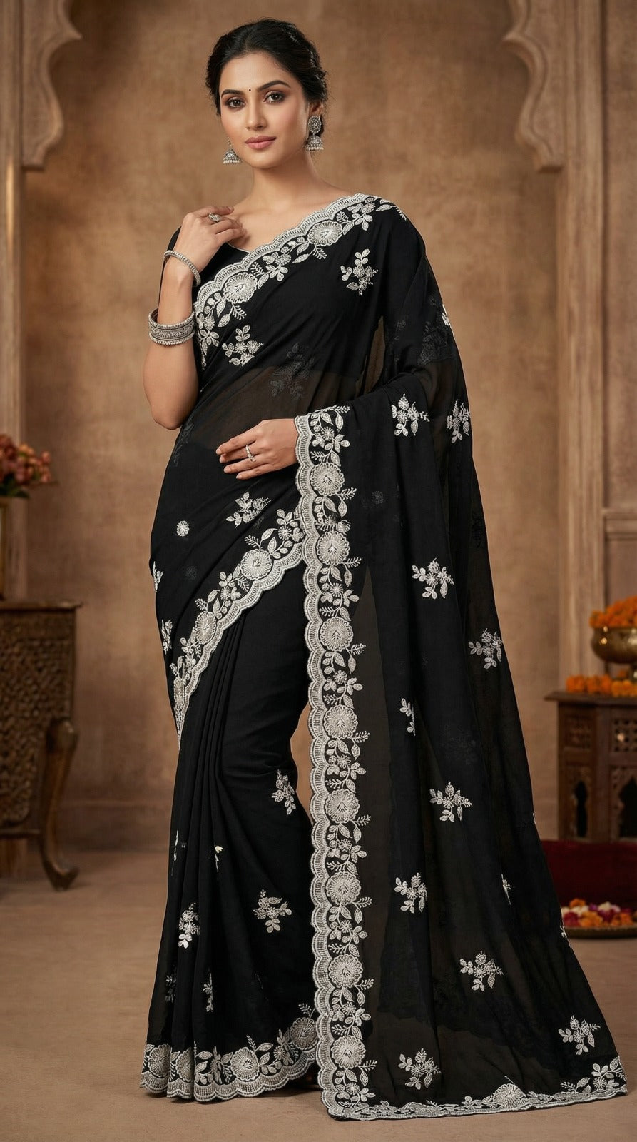 Rush Silk Saree With Fancy Sequince Embroderiy Work