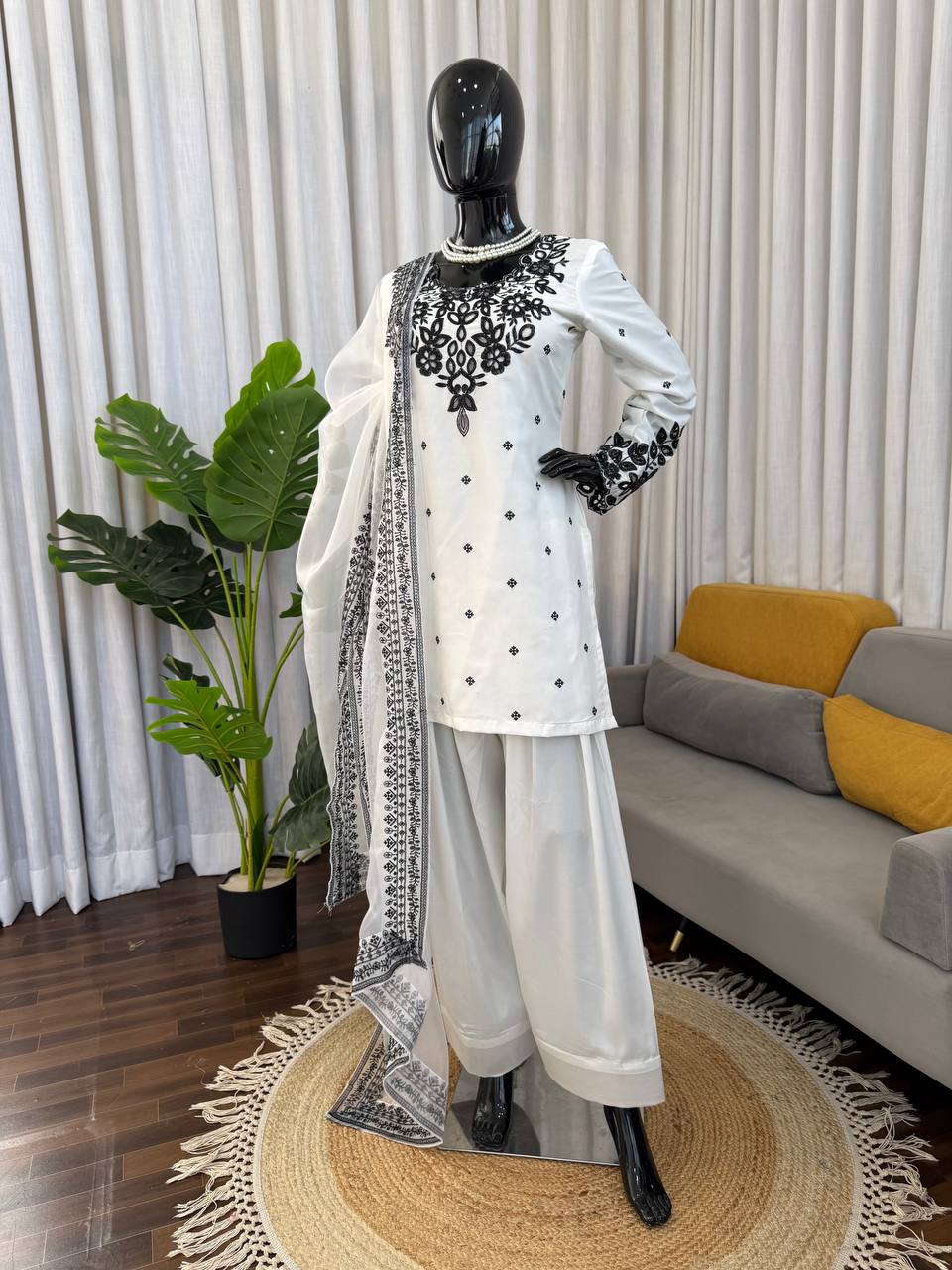Chinon Silk Anarkali Set with Sequins Koti & Dupatta