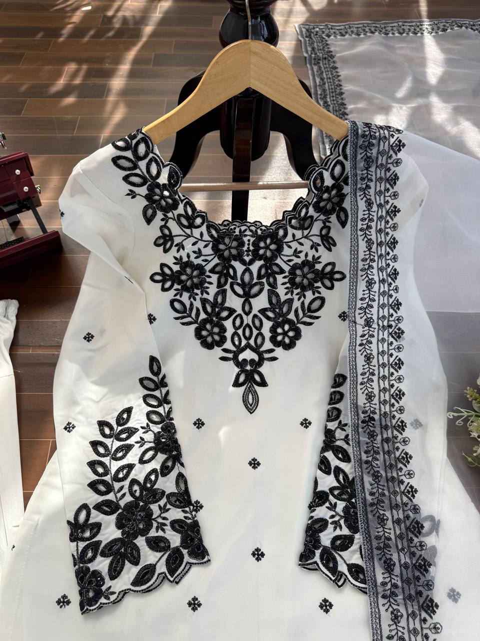 Chinon Silk Anarkali Set with Sequins Koti & Dupatta