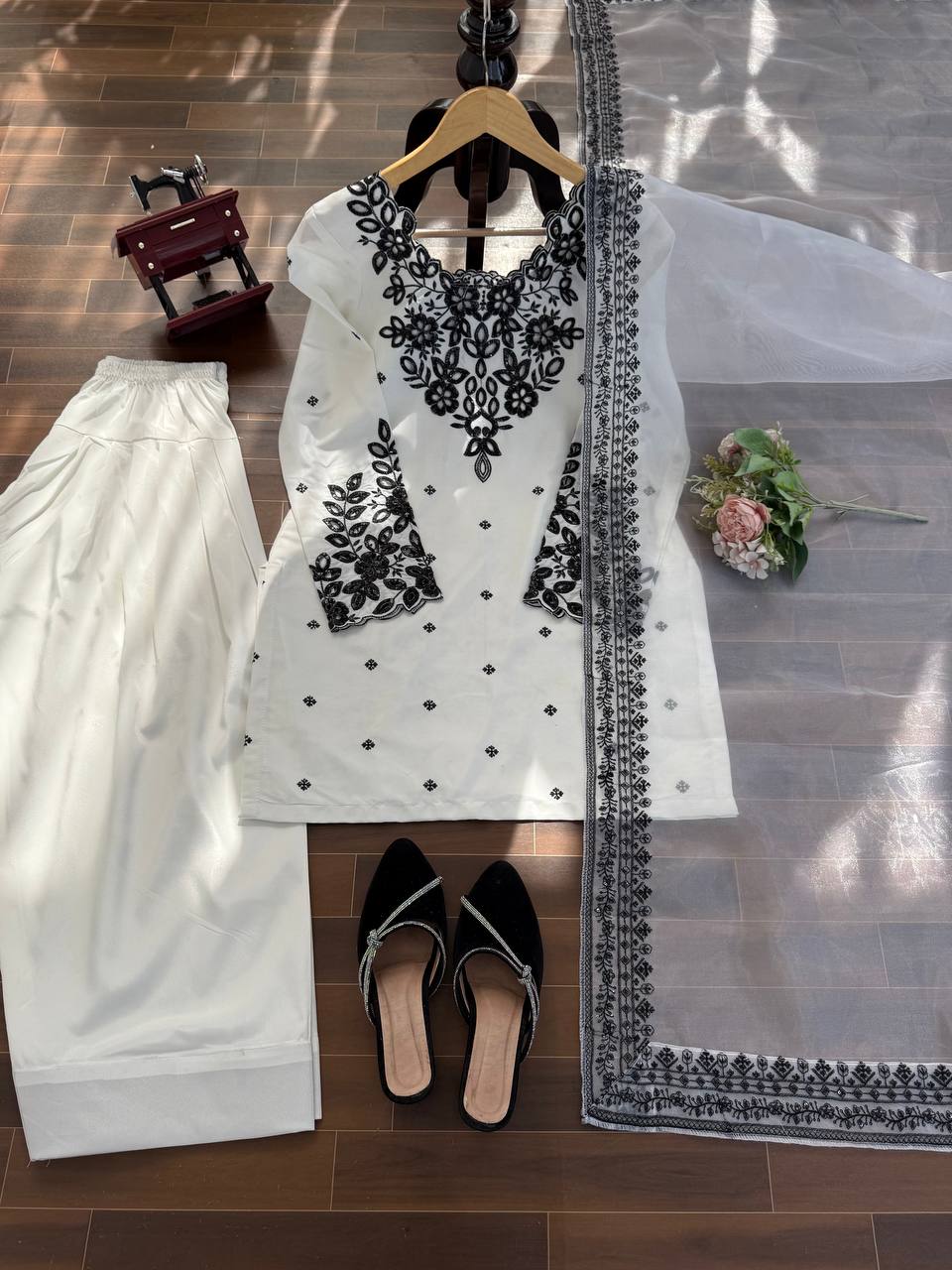 Chinon Silk Anarkali Set with Sequins Koti & Dupatta