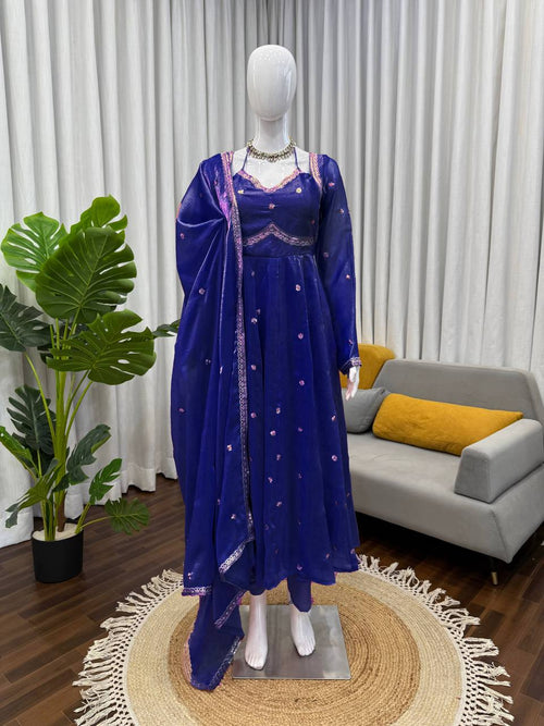 Elegant Ethnic Anarkali with Dupatta Blue