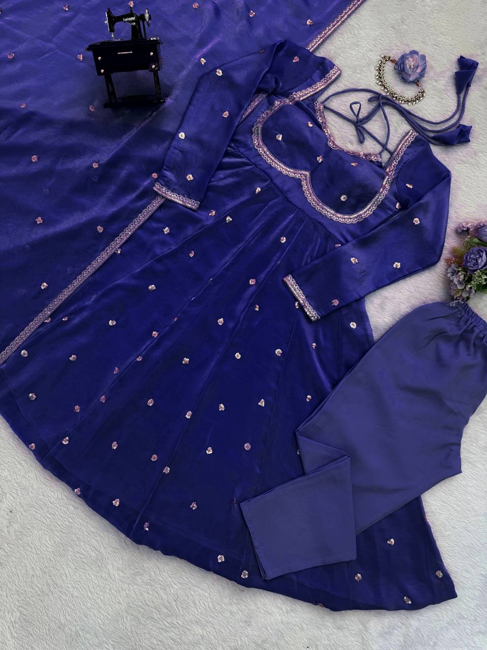 Elegant Ethnic Anarkali with Dupatta Blue