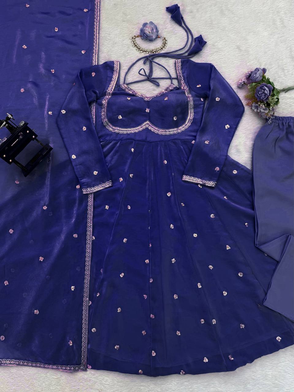 Elegant Ethnic Anarkali with Dupatta Blue