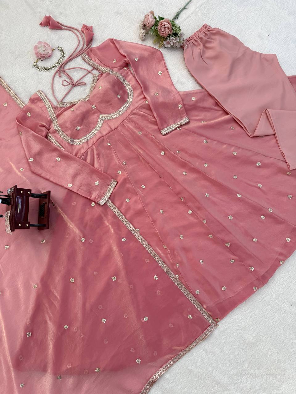 Elegant Ethnic Anarkali with Dupatta Peach