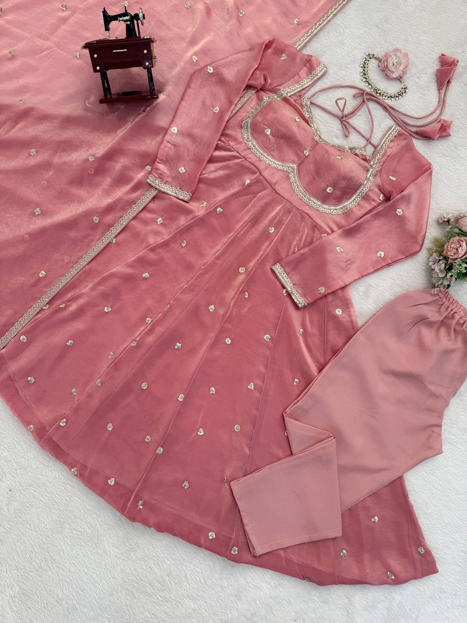 Elegant Ethnic Anarkali with Dupatta Peach