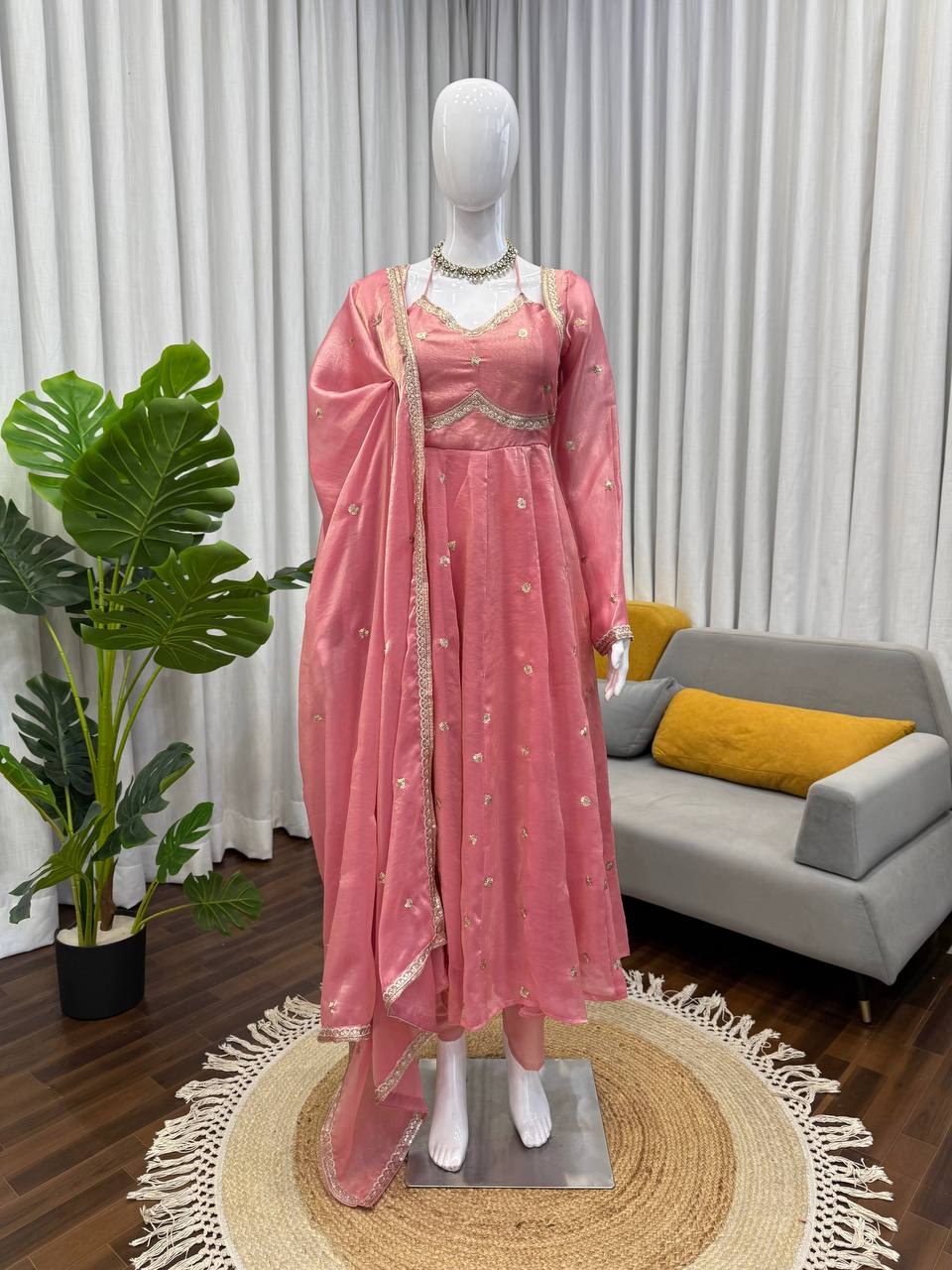 Elegant Ethnic Anarkali with Dupatta Peach