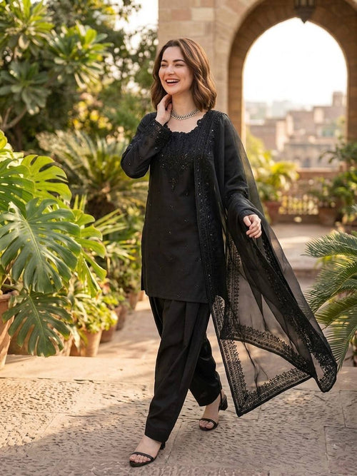 Designer Crepe Farshi Salwar Suit Set