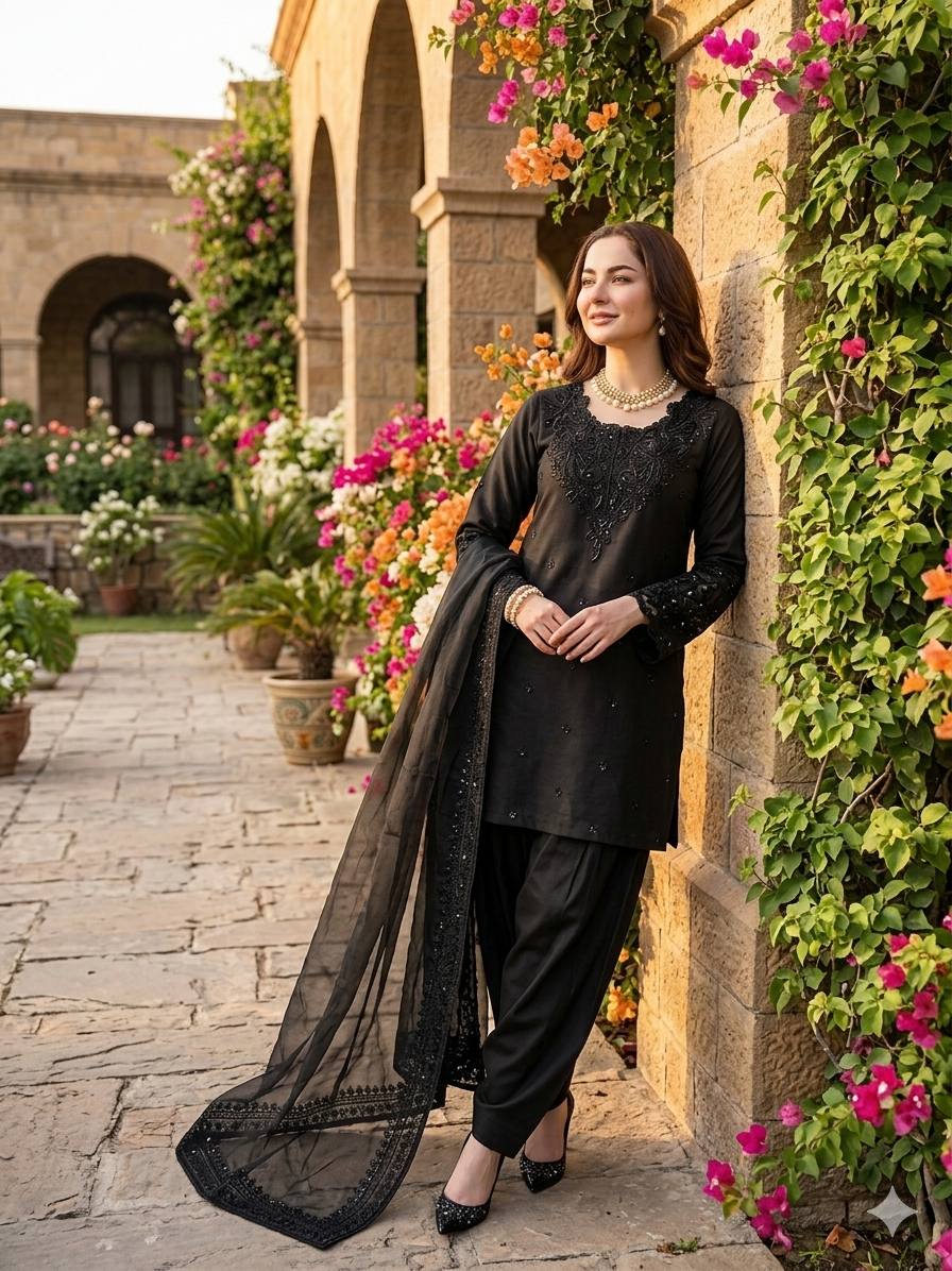 Designer Crepe Farshi Salwar Suit Set