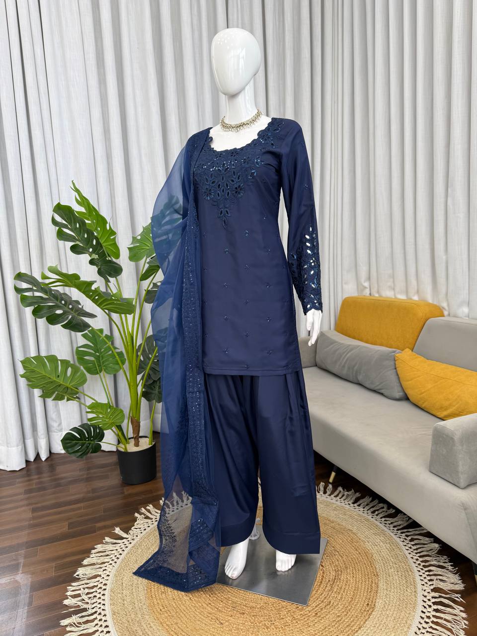 Natural Crepe Kurta Farshi Salwar with Dupatta