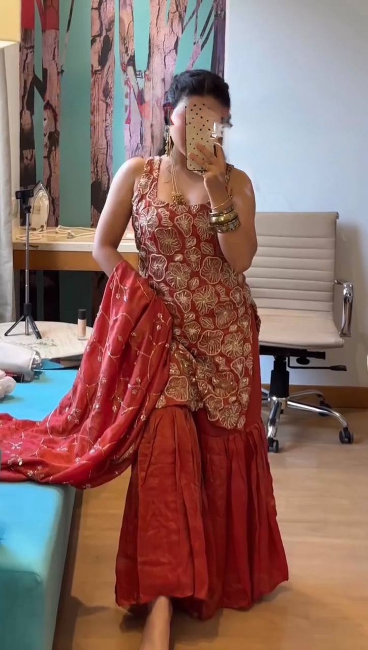 Elegant Shimmer Silk Sharara Set with Dupatta