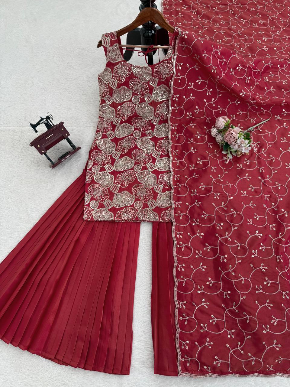 Elegant Shimmer Silk Sharara Set with Dupatta